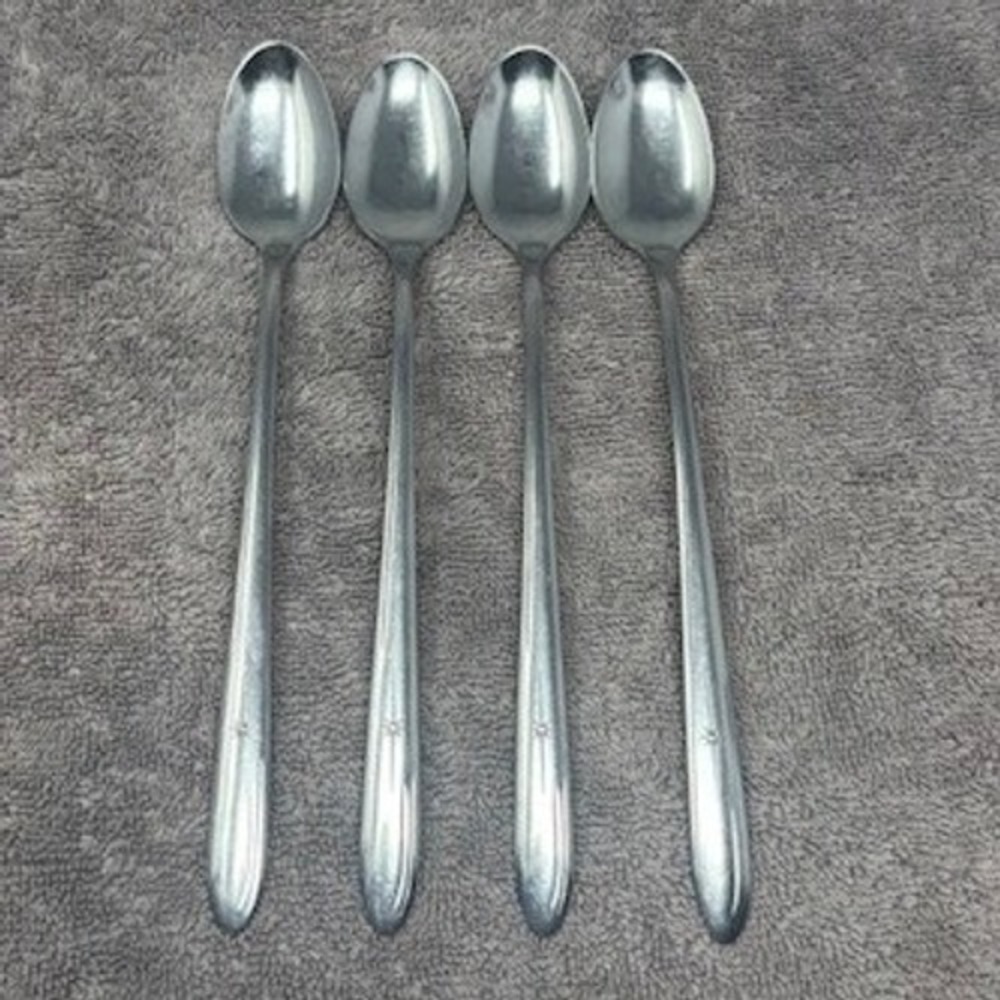 Vtg Everlasting Stainless Teaspoons Set of 4 Silver Starburst MCM USA 8in
